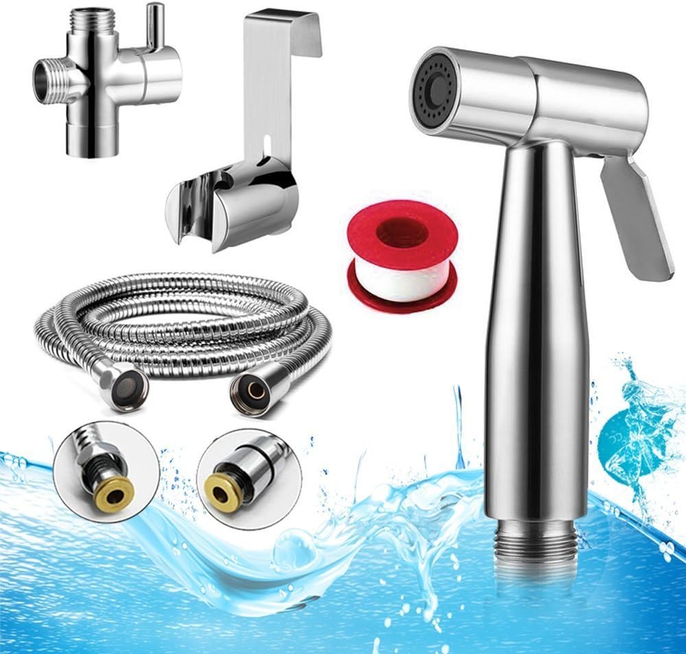 YEGU Bidet Toilet Spray, Toilet Handheld Showers Muslim Shattaf Bidet Taps for Personal Hygiene, Toilet Cleaning, Pet Bath, Cloth Diaper, Mop Pool, Washing Machine, Brass SUS304 Stainless Steel