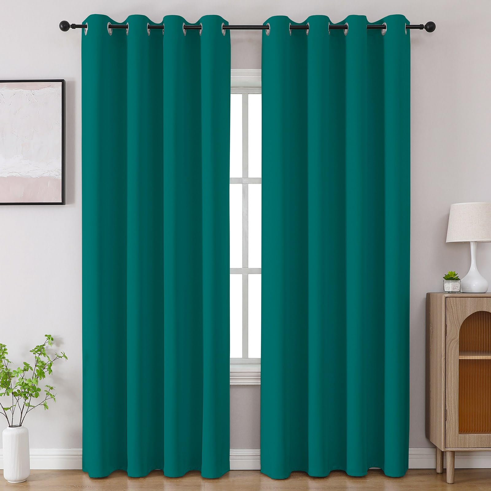 CUCRAF Turquoise Blackout Curtains 84 inch Length 2 Panels Set, Room Darkening Drapes for Living Room Bedroom, Thermal Insulated Light Blocking Grommet Window Curtain (W52 x L84 Inch) Image
