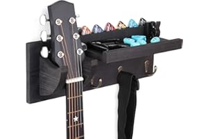 Bikoney Guitar Wall Hanger Guitar Holder Wall Mount Bracket Hanger Guitar Wood Hanging with Pick Holder and 3 Hooks Vintage Black, [U.S. Patent]