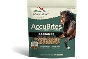 Manna Pro AccuBites Radiance Equine Supplement – Skin & Coat, Essential Vitamins & Hoof Health for Horses – Packed with Omega 3, 6, & Biotin – Main & Tail Maintenance – Alfalfa Flavored – 7.5 lbs