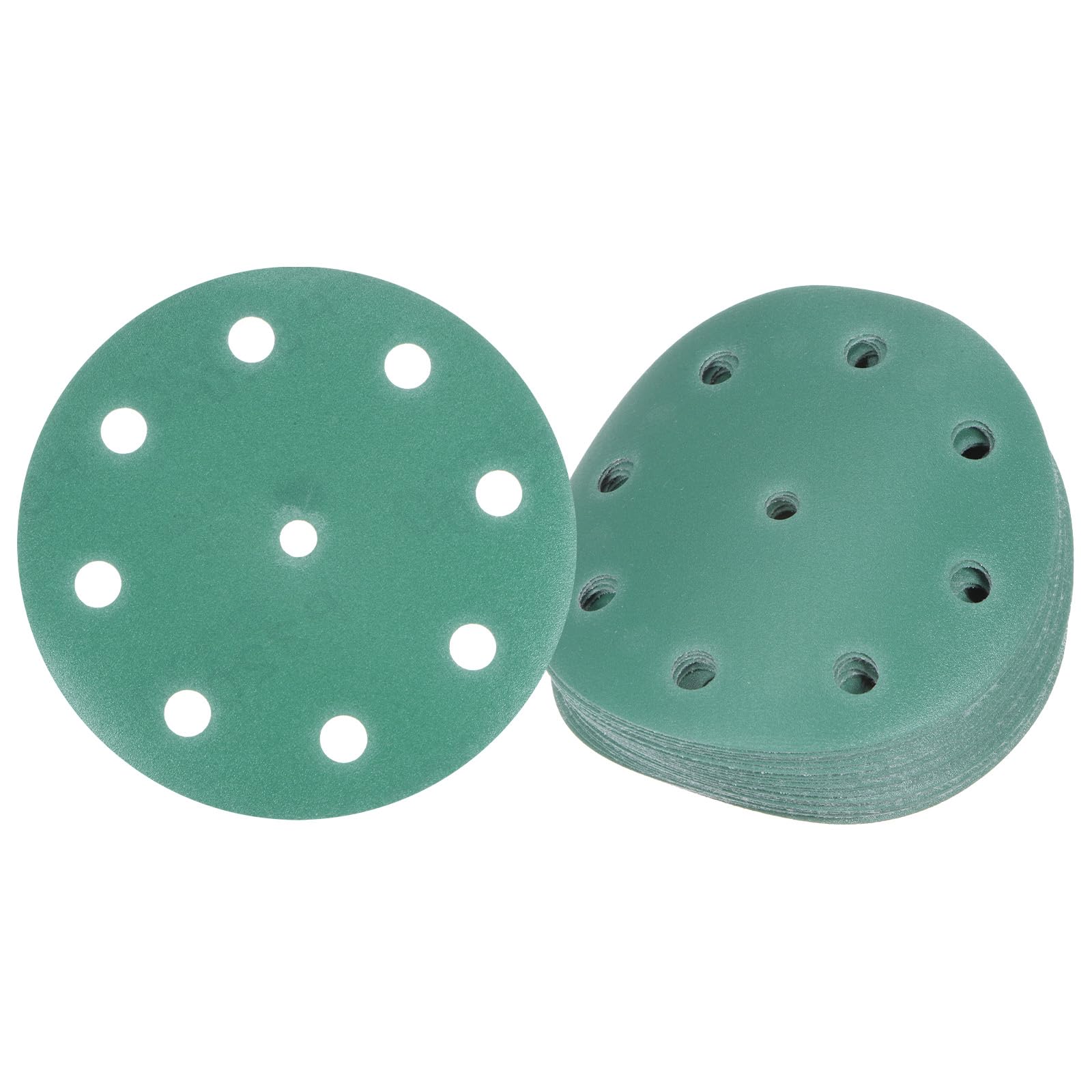 Kozelo 25pcs Green Film Sanding Discs - [5 Inch 320 Grits 9 Hole ] Round Aluminum Oxide Hook & Loop Wet Dry Sander Pads for Wood Metal Polishing Use| Zirconium Corundum Sandpaper