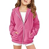 Haloumoning Girls Zip Up Hoodie Kids Fashion Oversized Textured Sweatshirt Jacket with Pockets 5-14 Years