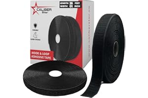 Black Heavy Duty Adhesive Hook and Loop Tape Roll - Industrial Strength, Easy to Cut, Strong Strips with Sticky Back (1 inch 