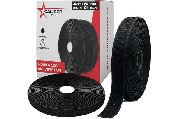 Black Heavy Duty Adhesive Hook and Loop Tape Roll - Industrial Strength, Easy to Cut, Strong Strips with Sticky Back (1 inch