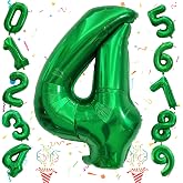 Emerald Green Number Balloons, 40 Inch Dark Green Number 4 Balloon for Boys, Giant 0-9 Set with Foil Helium for 4th Women Boys Birthday Party Decor Anniversary Jungle Decoration Supplies