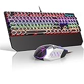 Retro Typewriter Keyboard and Mouse Combo, Cute Black Keyboard with Linear Red Switches, Full Size Wired Mechanical Gaming Keyboard, Cool Light Up Keyboard and Mouse for Gaming,Work,Mac,PC,Windows