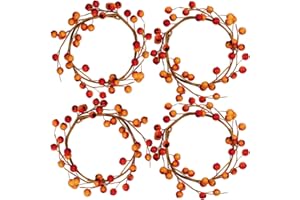 WINLYN 4 Pack Fall Candle Rings with Artificial Orange Berries Mini Berry Twig Wreath Candle Wreath Berry Rings 6" Wide for Thanksgiving Fall Wedding Rustic Seasonal Decoration