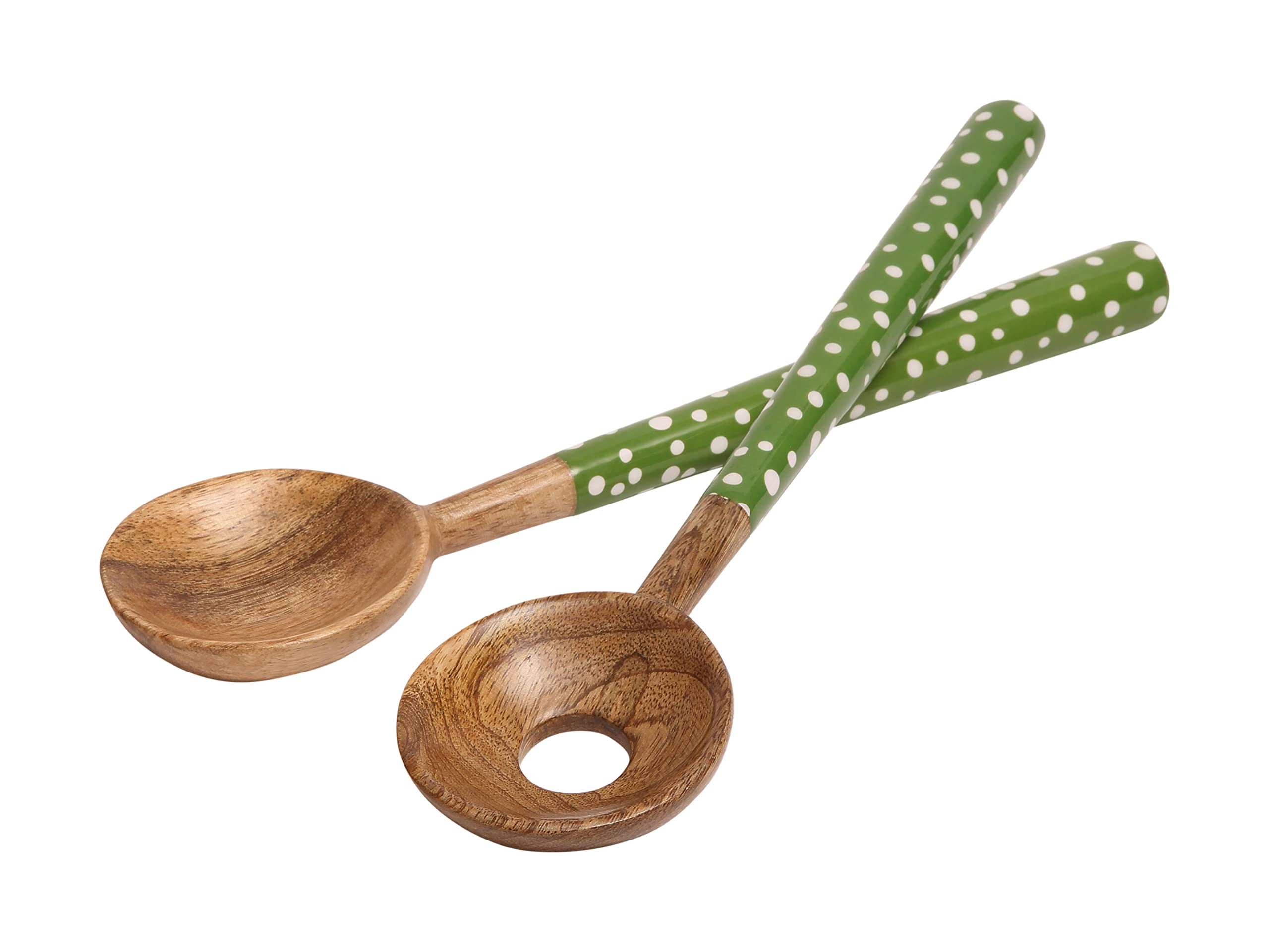 Dexam Sintra Mango Wood Spotted Salad Servers - Green