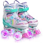 SULIFEEL Rainbow Unicorn 4 Size Adjustable Roller Skates for Girls Boys for Kids Ages 3-5 5-8 6-12 Children Skates Indoor Outdoor
