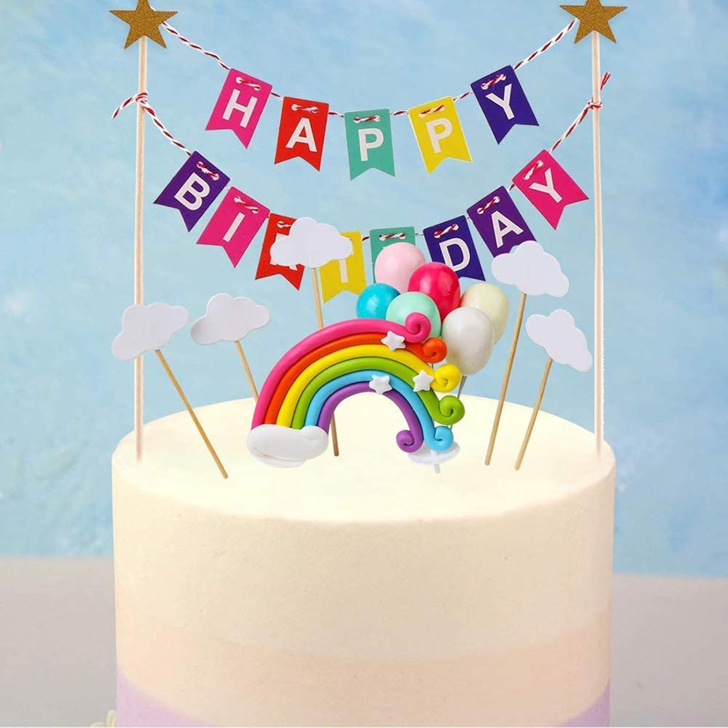 16 Piezas Pastel De Arco Iris Decoracion Tarta Cumpleanos Decoracion De Pastel Con Happy Birthday Banderines Arcoiris Globos Y Cloud Para Cumpleanos Decoracion De La Torta Del Banquete Boda Costura Y Manualidades Materiales Delifoods Delivery Ch