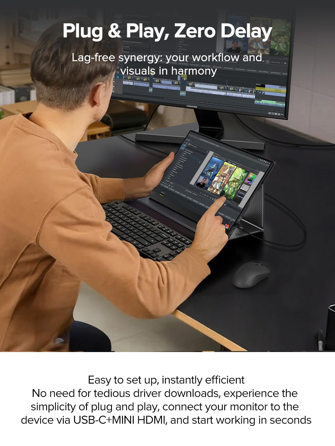EVICIV Portable Monitor Touchscreen 15.6 FHD 1080P IPS 10-Point Touch Screen Monitor & Speakers, HDMI USB C Eye-Care Travel External for Laptop Computer PC Phone Switch, VESA & Smart Cover