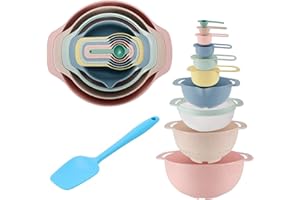 Healthy Plastic Mixing Bowls Set YJHome BPA Free Nesting Bowls Multi-Color Stackable Storage Bowls with Silicone Spatula Meas