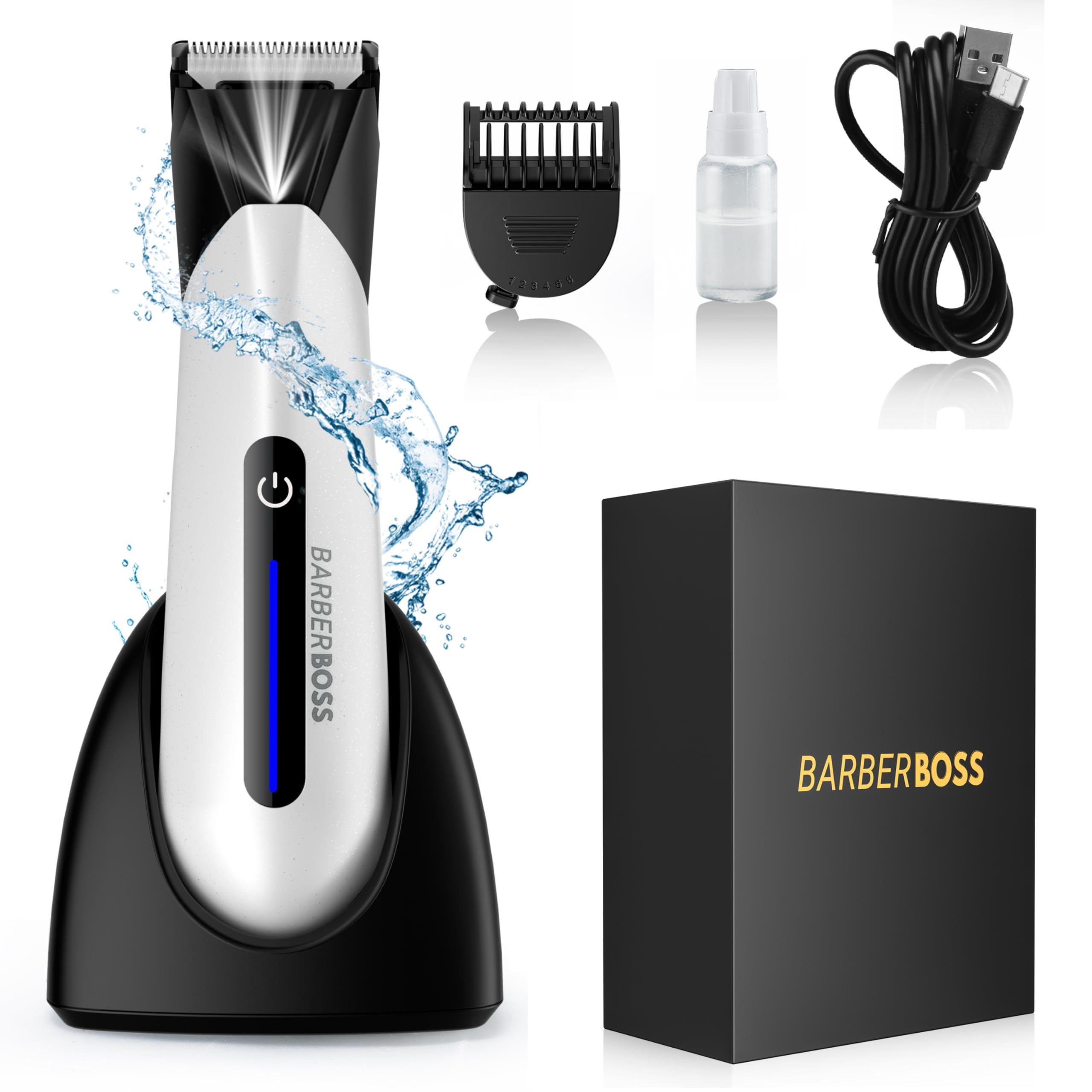 BarberBoss Body Groomer for Men, Groin, Pubic & Ball Hair Trimmer | Waterproof Body Shaver, Cordless & Rechargeable, Ball Trimmer Men