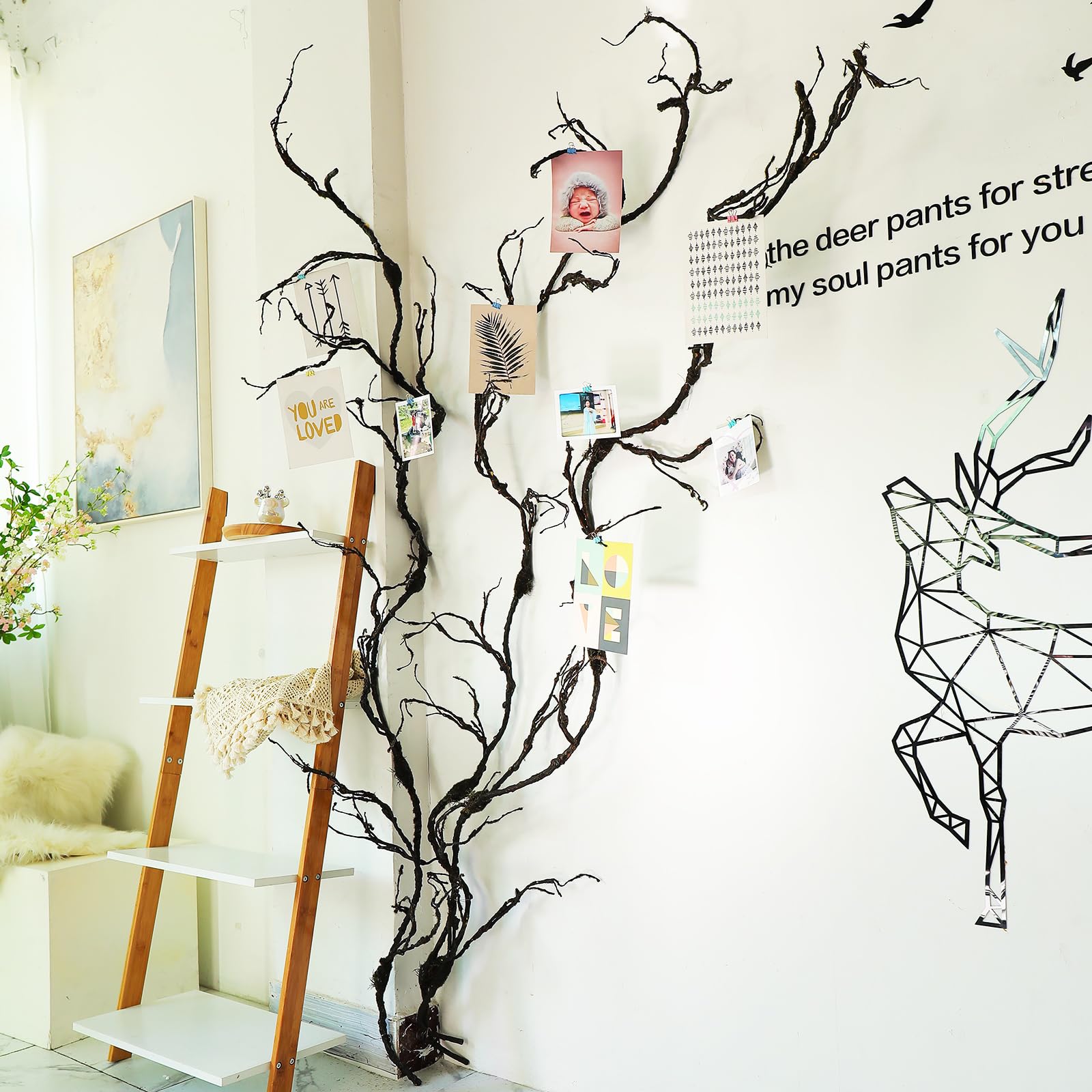 Photo 1 of 1Pcs 98.4inch Artificial Bendable Tree Branches Moss Plants Twigs For Decoration Twisted Door Wall Hanging Grape Vine Garland Fake Wood Tree Trunk Cherry Blossom Outdoor Halloween 3D Garden Arch Decor