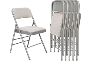 LING RONG 6 Pack Folding Chairs Fabric Dining Chair Set with Padded Cushion and Back, Indoor Outdoor Foldable Seat with Steel Frame for Home Office Events Wedding Party, Oatmeal Strip Seating