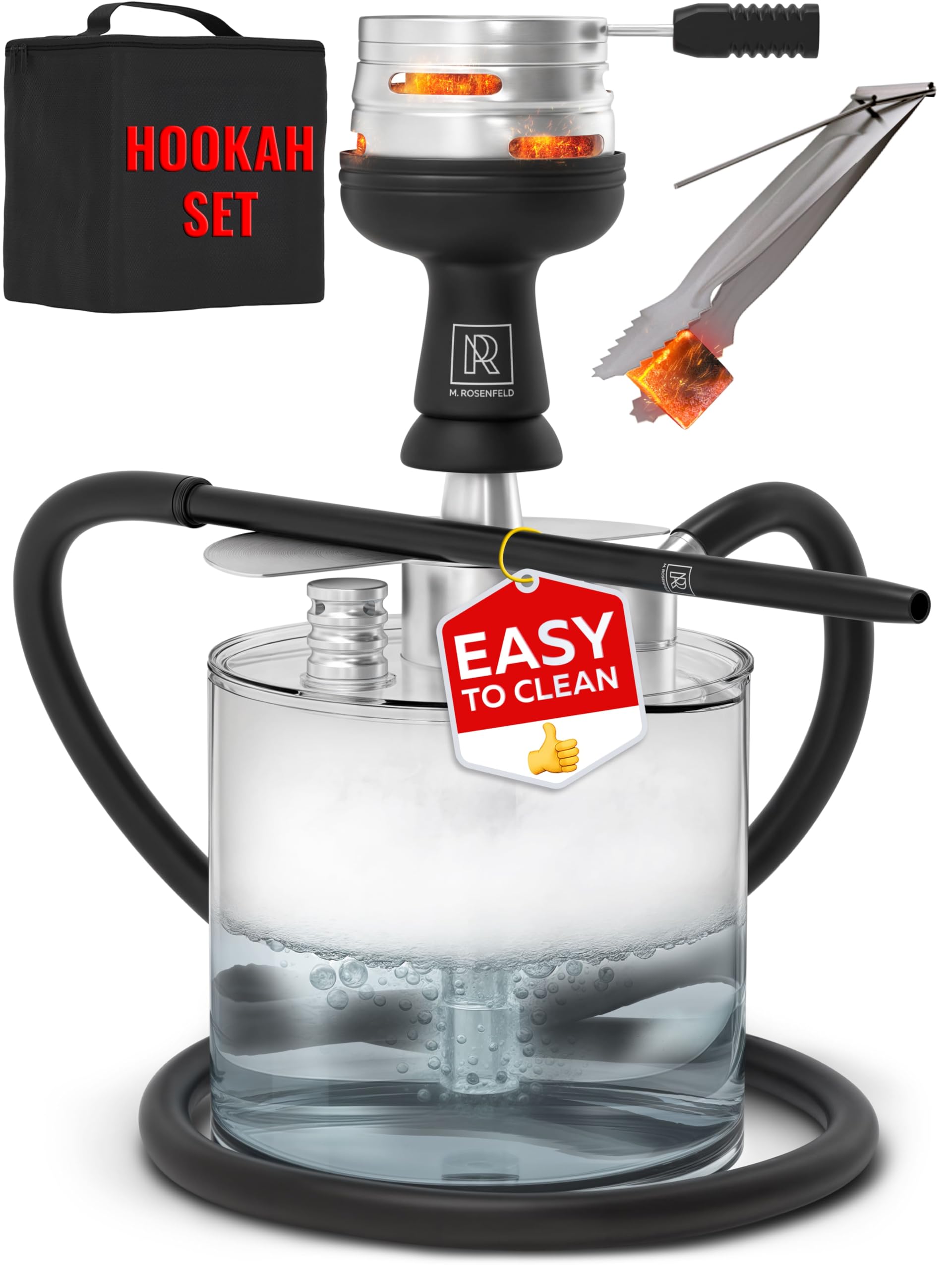 Photo 1 of Portable Hookah Set with Everything - YADO Acrylic Hookah Kit To Go - Sisha Hooka Set with Charcoal Holder Heat Management Device, Black Silicone Hooka Bowl, Hose and Bag - Hookah Machine