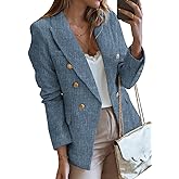 Happy Sailed Womens Tweed Blazers Casual Long Sleeve Double Breasted Open Front Blazer Jackets Work Suits