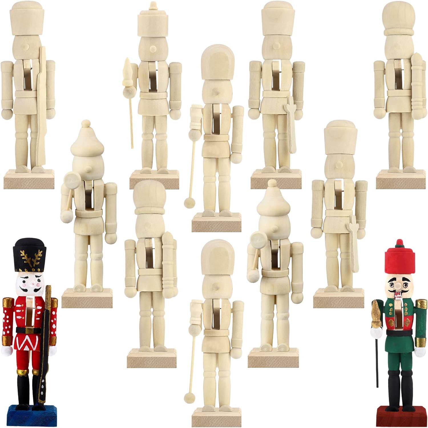 Nutcrackers - Christmas Unfinished Nutcracker Christmas Wooden Nutcrackers 5 Inch Christmas Craft Kit Box Paintable Nutcracker Figures for Boys Girls Adults Christmas Arts Project Ornaments Decoration (12 Pieces)