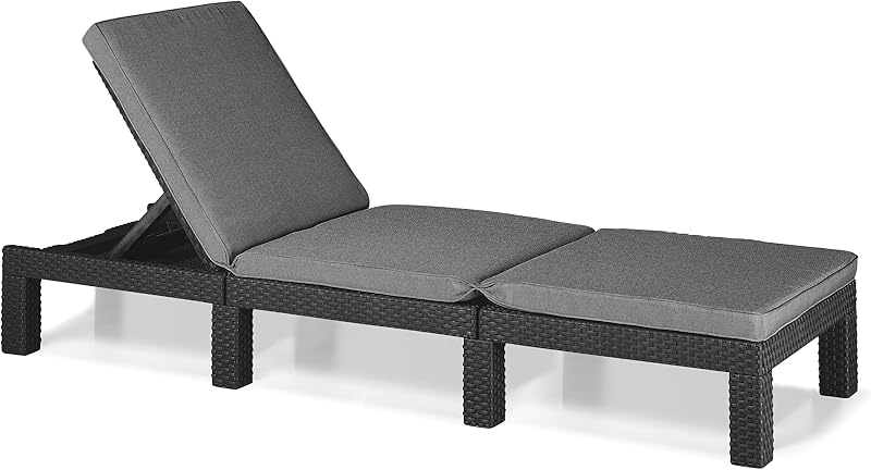 Keter Allibert Daytona Deluxe Outdoor Sun Lounger Graphite with Grey Cushions