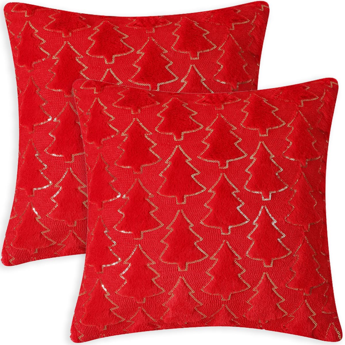 Tennove Christmas Cushion Covers with Sequin Christmas Tree 50x50cm Soft Fluffy Decorative Throw Pillow Covers Set of 2 Boho Pillowcases for Home Couch Bed Home Decor, Red