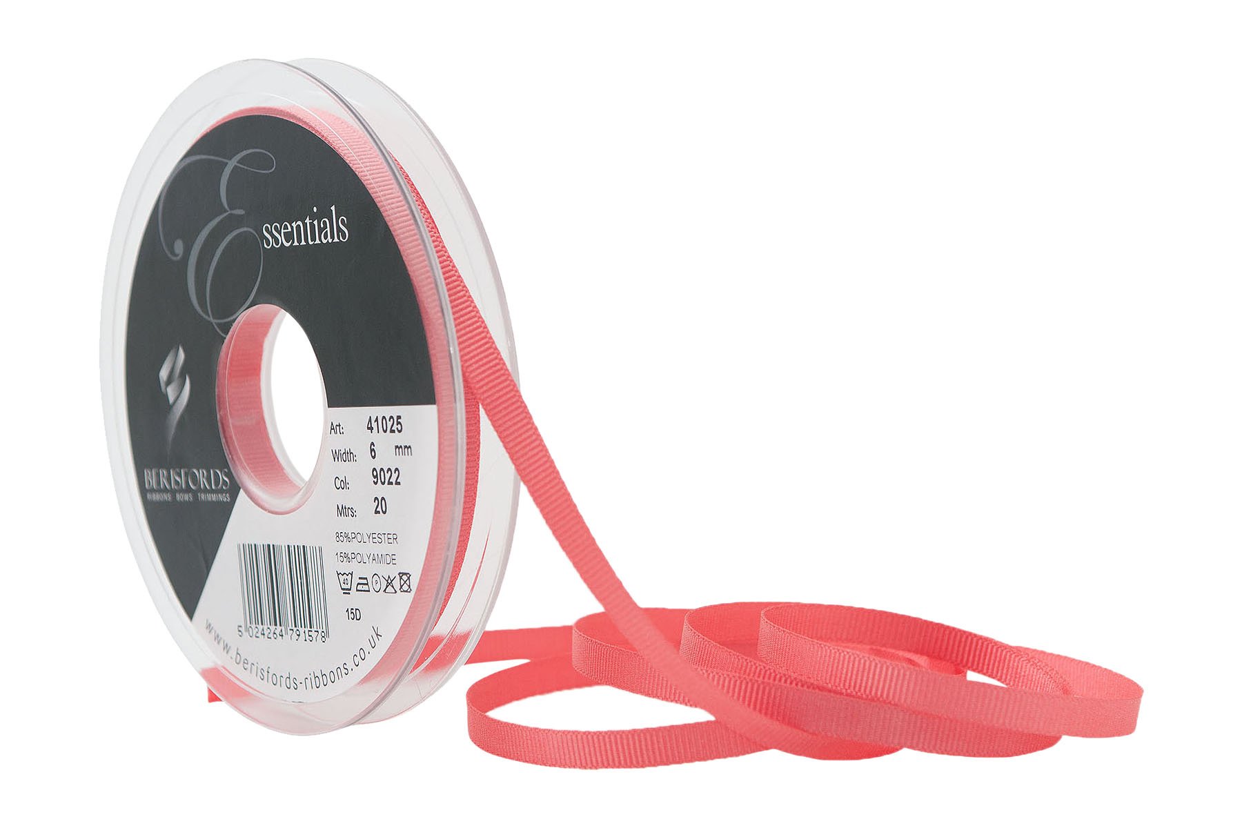 Berisfords Grosgrain Ribbon, Coral, 6 mm, 6mm