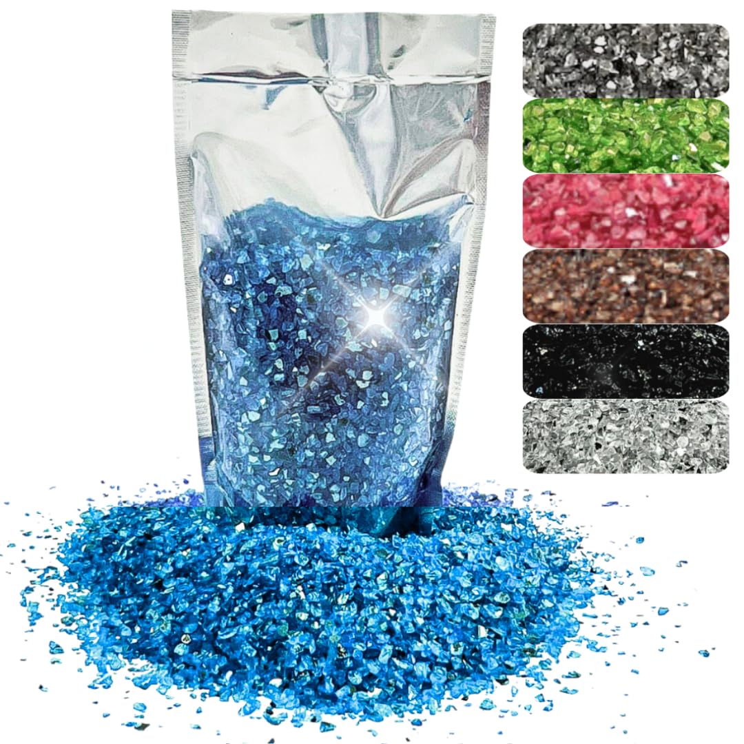 Oniro Art 400g Broken Crushed Glass Chips 1-4mm Reflective Mirrored Granules Gravel Chunks Stones Vase Filler Garden Plants Resin Irregular (Blue, 400g)