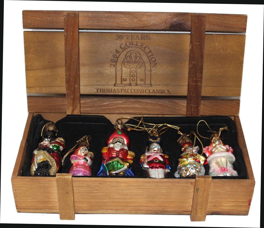 6 PIECE SET 2004 THOMAS PACCONI BLOWN GLASS ORNAMENTS THE
