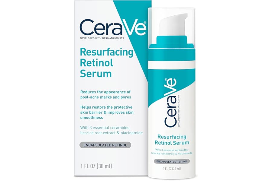 CeraVe Resurfacing Retinol Serum For Post Acne Marks, Formulated With Licorice Root Extract & Niacinamide, Brightening Serum & Pore Minimizer For Face, Post Acne Skin Barrier Repair, Non-Comedogenic