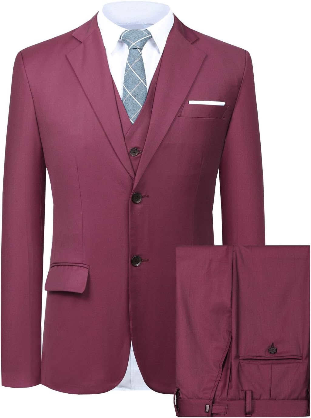 Hanayome Men's Slim Fit Suit Blazer Jacket Tux Vest & Trousers 3-Piece Suit Set