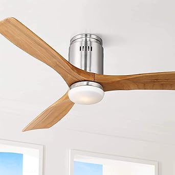 52 Admiralty Modern Hugger Ceiling Fan With Light Led Dimmable Remote Control Brushed Nickel Light Oak Blades Opal Frosted Glass For Living Room