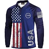 Mainfini Men's Long Sleeve 1776 Golf Shirt USA Flag Graphic Button Polo Shirt (S-3XL)