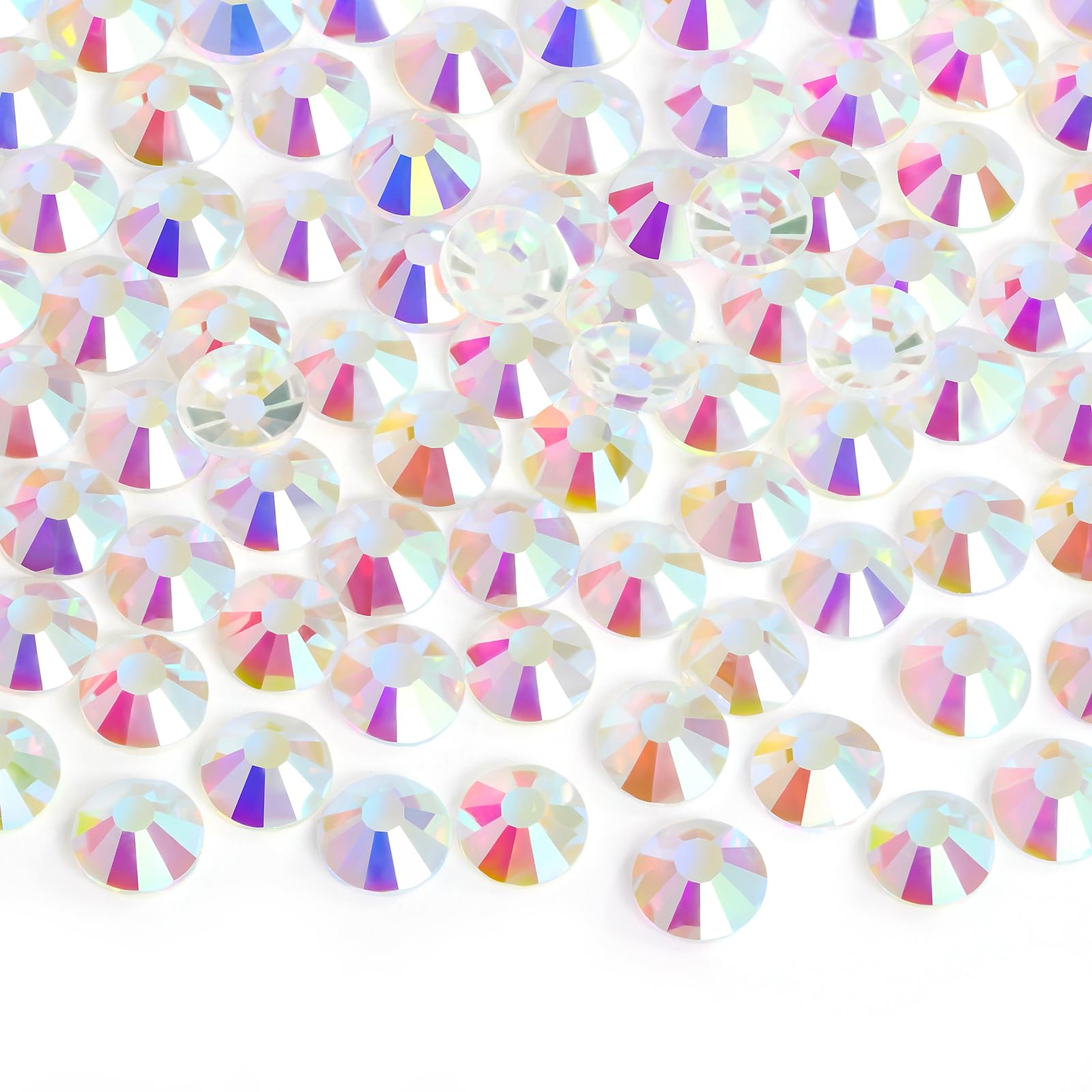 Jollin Glue Fix Flatback Rhinestones Glass Diamantes Gems for Nail Art Crafts Decorations Clothes Shoes 4.8mm (SS20 1440pcs, Transparent AB)