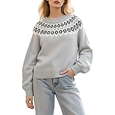Womens Vintage Fair Isle Knit Sweater 2025 Fall Long Sleeve Crewneck Lightweight Pullover Top Sweaters