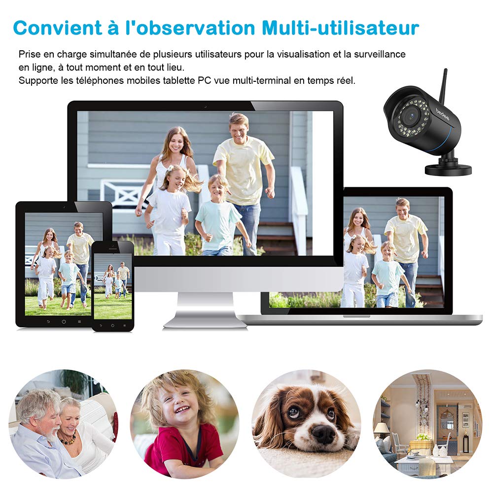 IP Camera Exterieur, Camera de Surveillance Exterieur WiFi sans Fil, HD 1080P Etanchéité IP66, Visibilité Nocturne à 25m, Détection de Mouvements pour Extérieur, Max la Carte SD jusqu\'à 128G