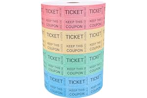 Y ESSENTIAL 8000 Assorted Raffle Ticket Rolls, Double Raffle Tickets Set of 4 Colors Printable for Raffle, Events, Classroom, Entry, Class Reward & Door Prize