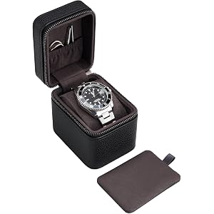 ProCase Single Watch Travel Case for Men, Portable Watch Holder -Black | PU Leather, Compact Small Travel Carrying Box, Stora