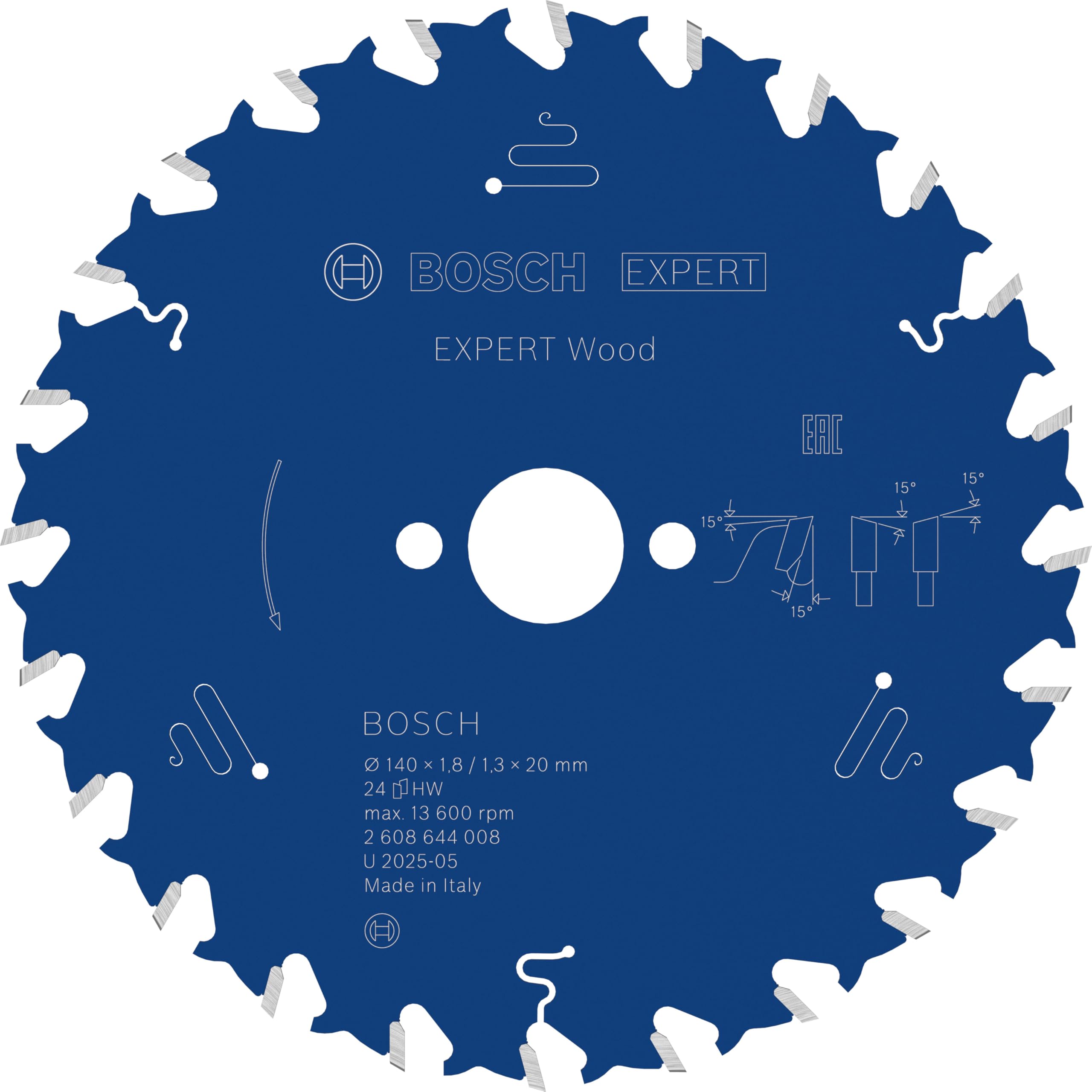 Bosch 2608644008 24T "Expert" Circular Saw Blade for Wood, Blue, 140 x 20 x 1.8 mm