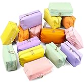 PIEMEET 15Pcs Makeup Bag Bulk, PVC Leather Cosmetic Bag, Double Zippers Cosmetic Pouch, Waterproof Toiletry Bags, Plain Makeup Pouch Travel Bags for Women Party Gift Travel Storage Organizer, 5 Colors