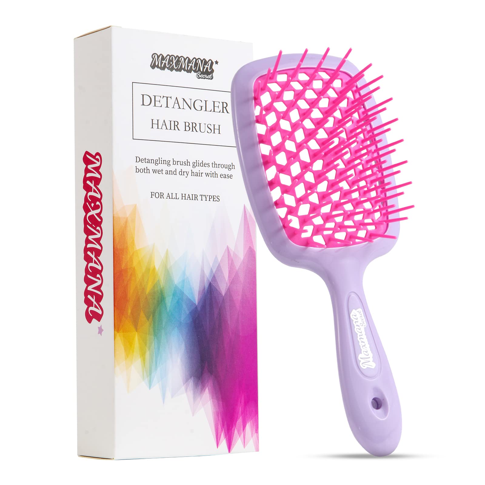 Maxmana Secret Detangler Hair brush,Detangling Brush, Massage Curl Comb for for Women, Men,Girls and Kids for Natural Curly Wet Dry Thick Straight Long Hair (PURPLE+ROSE RED)