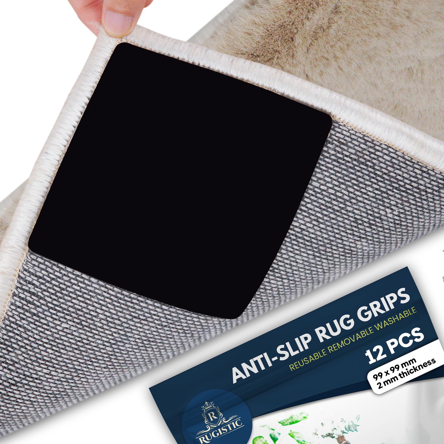 Rug Gripper Pad 12 Pcs - Washable & Reusable Rug Grippers for Laminate Floor - Anti Slip Rug Underlay - Suitable Carpet Grippers for Marble, Wooden Floors & More