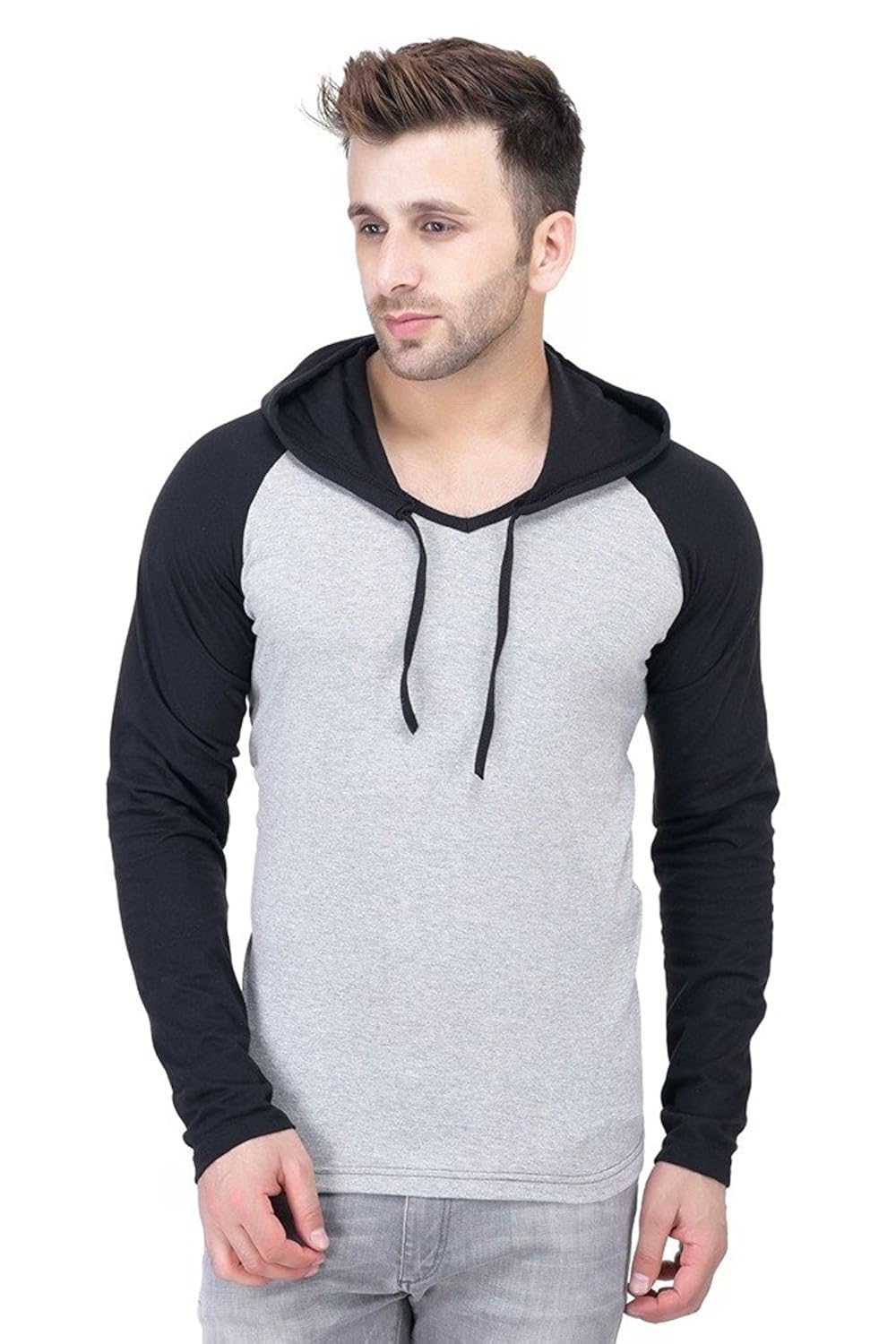 zembo men's cotton hooded full sleeves t-shirt