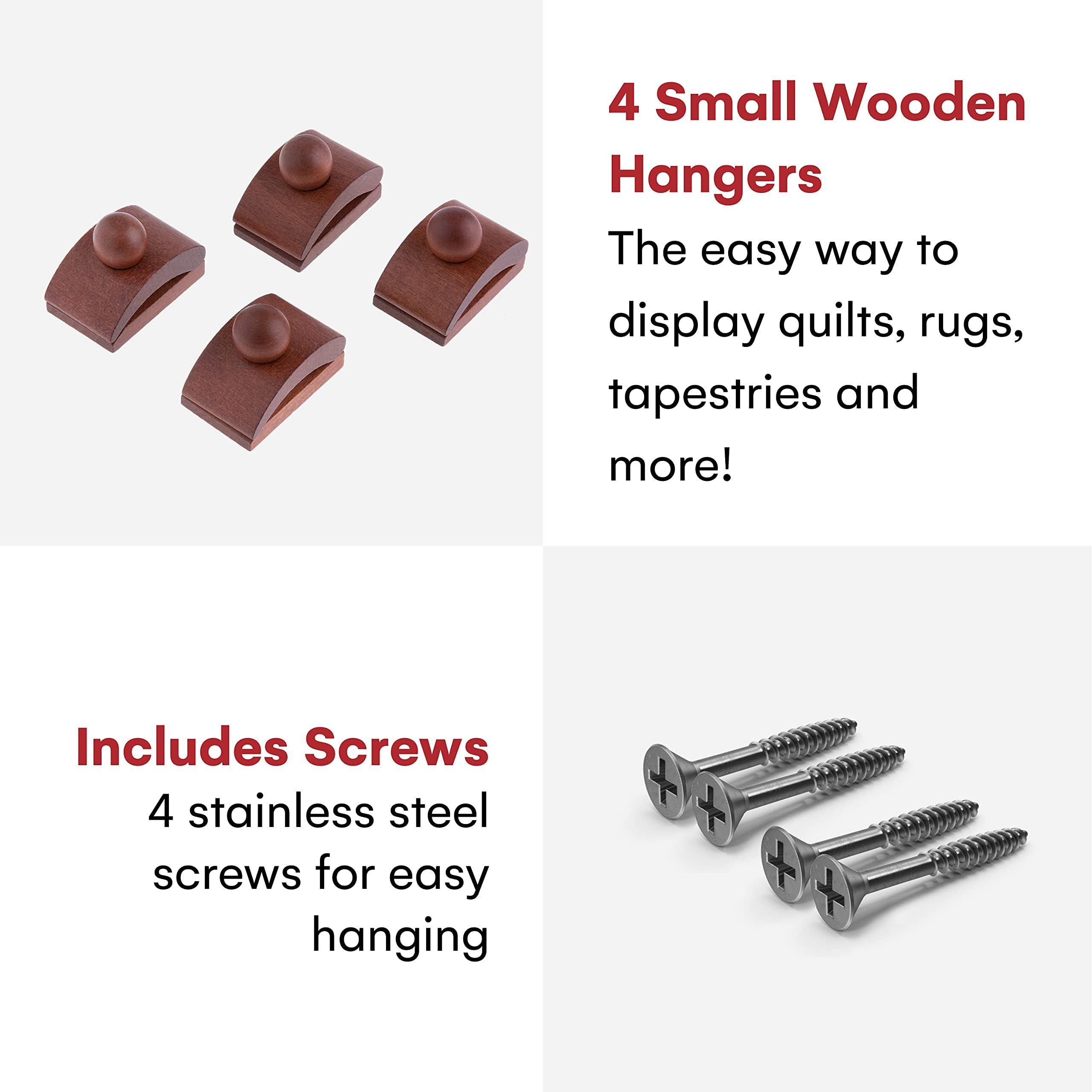 Precision Quilting Tools Classy Clamps Wooden Quilt Wall Hangers - 4 Small Hanger Clips (Black) and Screws for Wall Hangings - Tapestry Hangers for Hanging - Quilt Clips