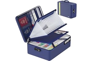 JIHOX Fireproof Document Bag, Insulated Large Document Box with Lock, Important Document Organizer with Waterproof Zipper, Portable Soft Home Travel Office Safe Storage with 13 Accordion File Folder,Blue