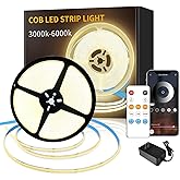 Yeewhale COB LED Strip Lights 3000K 65.6ft DC 24V Dimmable White Flexible LED Tape Light for Bedroom, with Remote and app Control LED Tape Lights CRI90+,forLiving Room, Shelf, Cabinet Home Decoration