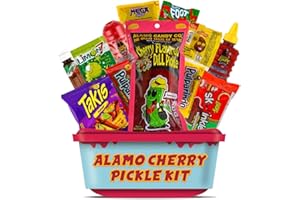 Alamo Cherry Pickle Kit, Mexican Candy Mix Ready to make the Famous TikTok Trend, Includes Original Alamo Dill Pickle, Baby Lucas, Lucas Gusano, Skwinkles Salsaghetti, Tajin & Pulparindo by LookOn (Alamo Cherry)