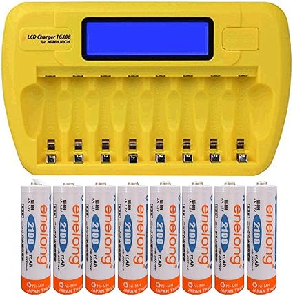 Amazon エネロング 単3形電池8本 充電器 Tgx08 の充電池入門セット 0v充電対応 イエロー Ej 充電器単体