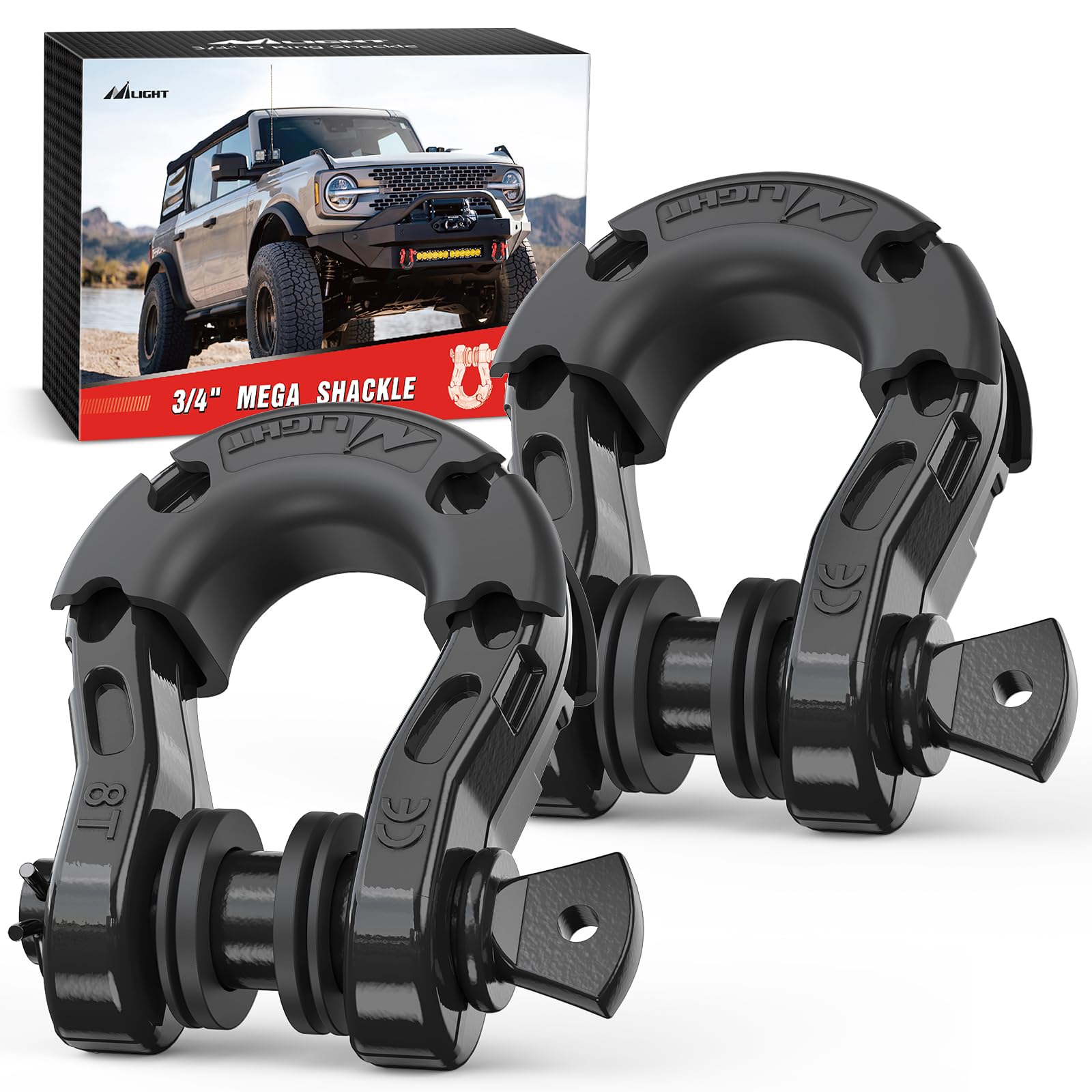 Nilight 2 Pack 3/4" Mega D-Ring Shackle with