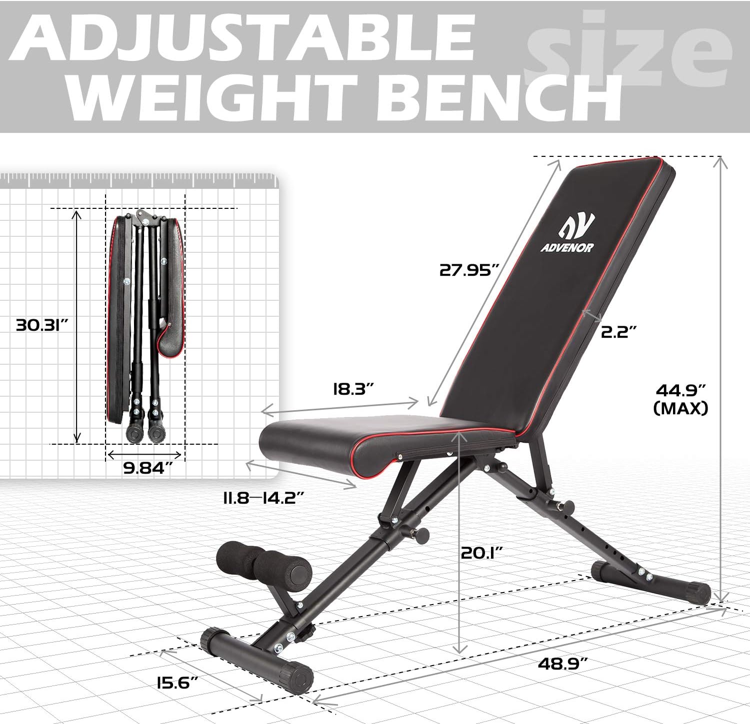 ADVENOR Weight Bench Adjustable Strength Training Incline Decline Full Body Workout Foldable Exercise Bench For Home Gym : Sports & Outdoors