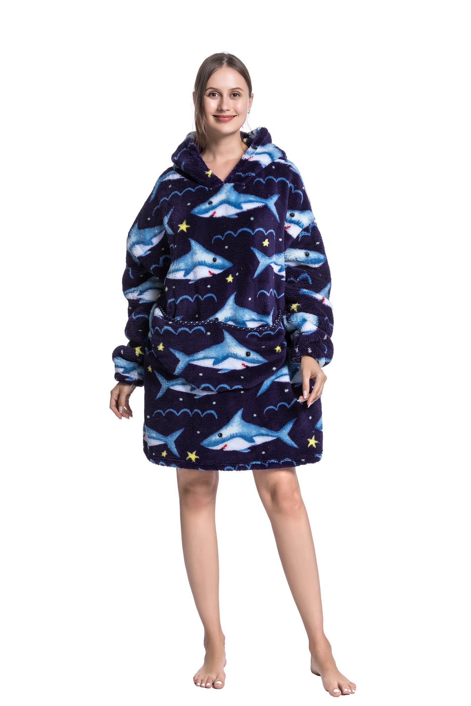 Oversized Blanket Hoodie,Wearable Blanket Adult for Women and Men, Shu Velveteen Giant Hooded Sweatshirt with Pocket