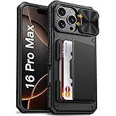 Vihibii for iPhone 16 Pro Max Case with Card Holder (4 Cards) [RFID Blocking] & Slide Camera Cover, Military Grade Drop Protection, Rugged Hard Back & Silicone Edge Wallet Phone Case, 6.9" 2024, Black